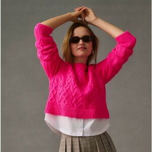 Maeve by Anthropologie Layered Cable Knit Sweater. Hot Pink. Size Medium. NWT